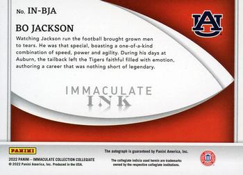 2022 Panini Immaculate Collection Collegiate - Immaculate Ink Emerald #IN-BJA Bo Jackson Back