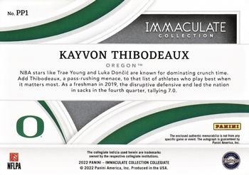 2022 Panini Immaculate Collection Collegiate - Premium Patches Rookie Autographs Gold #PP1 Kayvon Thibodeaux Back