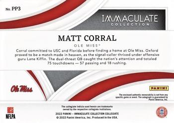 2022 Panini Immaculate Collection Collegiate - Premium Patches Rookie Autographs Gold #PP3 Matt Corral Back