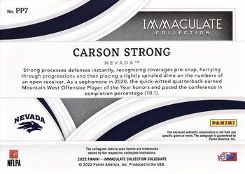 2022 Panini Immaculate Collection Collegiate - Premium Patches Rookie Autographs Gold #PP7 Carson Strong Back