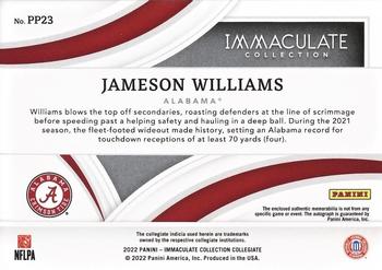 2022 Panini Immaculate Collection Collegiate - Premium Patches Rookie Autographs Gold #PP23 Jameson Williams Back