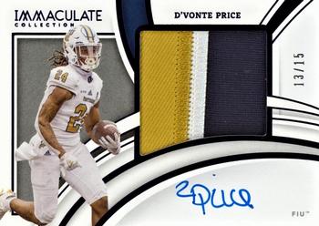 2022 Panini Immaculate Collection Collegiate - Premium Patches Rookie Autographs Purple #PP37 D'Vonte Price Front