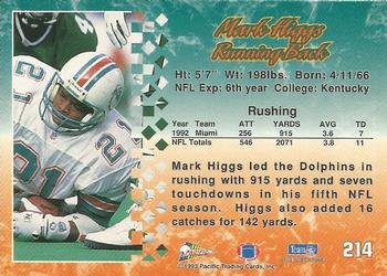 1993 Pacific #214 Mark Higgs Back
