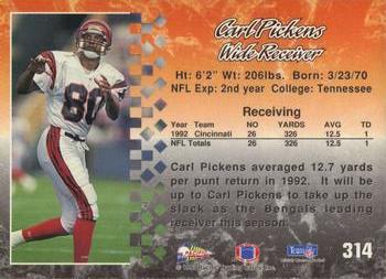 1993 Pacific #314 Carl Pickens Back
