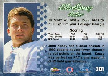 1993 Pacific #381 John Kasay Back
