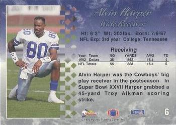 1993 Pacific #6 Alvin Harper Back