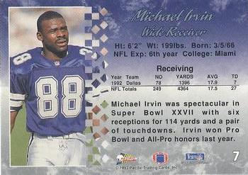 1993 Pacific #7 Michael Irvin Back