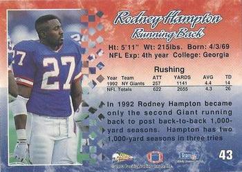 1993 Pacific #43 Rodney Hampton Back
