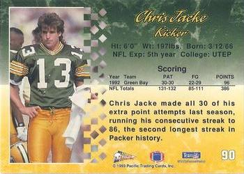 1993 Pacific #90 Chris Jacke Back