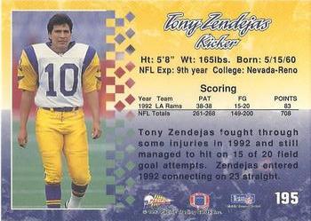 1993 Pacific #195 Tony Zendejas Back