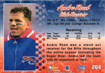 1993 Pacific #204 Andre Reed Back