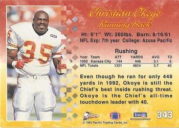 1993 Pacific #343 Christian Okoye Back