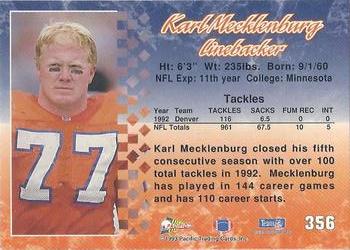 1993 Pacific #356 Karl Mecklenburg Back