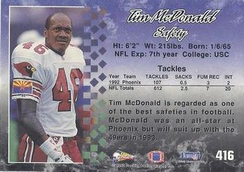 1993 Pacific #416 Tim McDonald Back