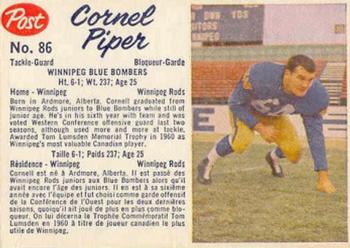 1962 Post Cereal CFL #86 Cornel Piper Front