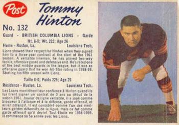 1962 Post Cereal CFL #132 Tommy Hinton Front