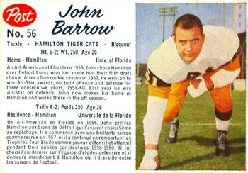 1962 Post Cereal CFL #56 John Barrow Front