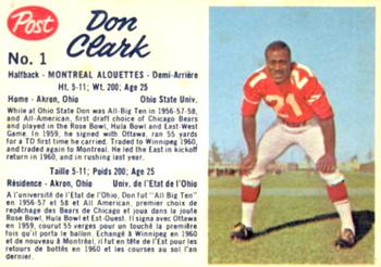 1962 Post Cereal CFL #1 Don Clark Front