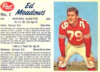 1962 Post Cereal CFL #2 Ed Meadows Front