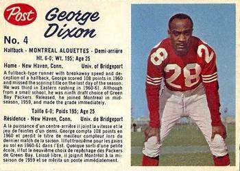 1962 Post Cereal CFL #4 George Dixon Front