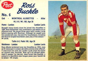 1962 Post Cereal CFL #6 Ross Buckle Front