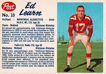 1962 Post Cereal CFL #10 Ed Learn Front