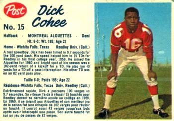 1962 Post Cereal CFL #15 Dick Cohee Front