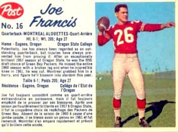 1962 Post Cereal CFL #16 Joe Francis Front