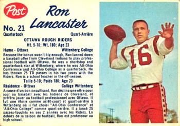 1962 Post Cereal CFL #21 Ron Lancaster Front