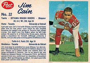1962 Post Cereal CFL #22 Jim Cain Front
