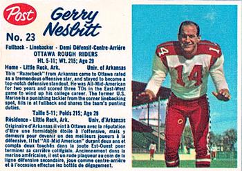 1962 Post Cereal CFL #23 Gerry Nesbitt Front