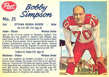 1962 Post Cereal CFL #25 Bobby Simpson Front