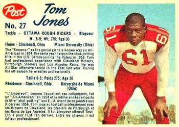 1962 Post Cereal CFL #27 Tom Jones Front