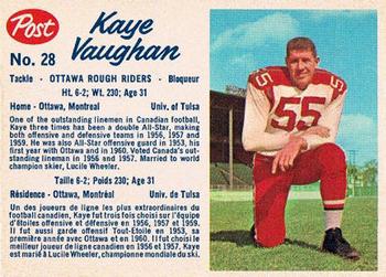 1962 Post Cereal CFL #28 Kaye Vaughan Front