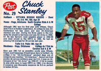 1962 Post Cereal CFL #29 Chuck Stanley Front