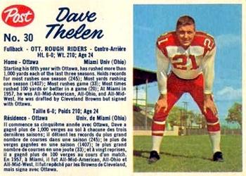 1962 Post Cereal CFL #30 Dave Thelen Front