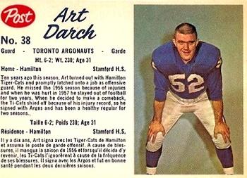 1962 Post Cereal CFL #38 Art Darch Front