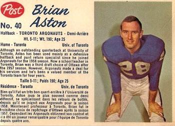 1962 Post Cereal CFL #40 Brian Aston Front