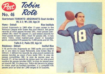 1962 Post Cereal CFL #46 Tobin Rote Front