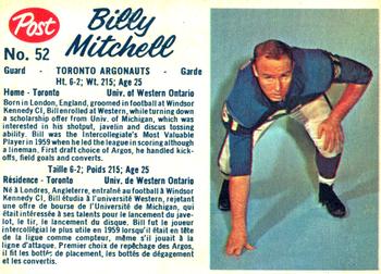 1962 Post Cereal CFL #52 Billy Mitchell Front