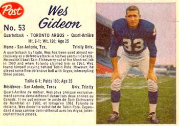 1962 Post Cereal CFL #53 Wes Gideon Front