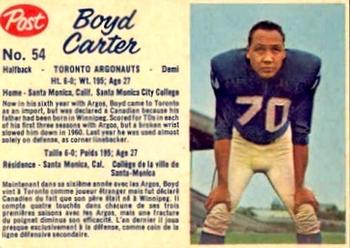 1962 Post Cereal CFL #54 Boyd Carter Front
