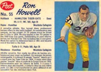 1962 Post Cereal CFL #55 Ron Howell Front