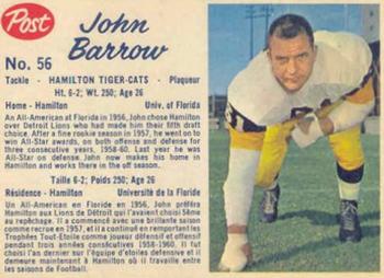 1962 Post Cereal CFL #56 John Barrow Front