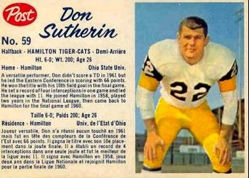 1962 Post Cereal CFL #59 Don Sutherin Front