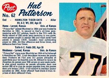 1962 Post Cereal CFL #62 Hal Patterson Front