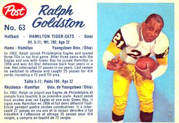 1962 Post Cereal CFL #63 Ralph Goldston Front