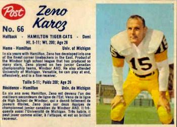 1962 Post Cereal CFL #66 Zeno Karcz Front