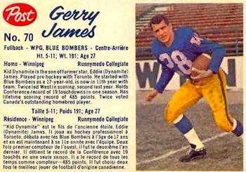 1962 Post Cereal CFL #70 Gerry James Front