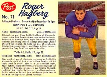 1962 Post Cereal CFL #71 Roger Hagberg Front